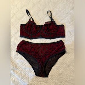 Torrid Valentines Velvet Heart and Black Mesh Lingerie Set